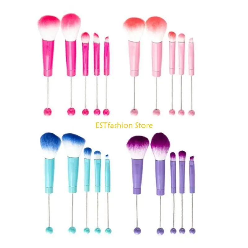 Y5GC Professional DIY Beaded Makeup Brushes Set Metal Handle Beadable Cosmetic Brush