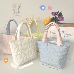 Bolsa de almacenamiento de aperitivos portátil acolchada de estilo coreano para mujer, bolso Bento de estilo Ins, lonchera, bolso colgante con carrito, bolso de mano de moda