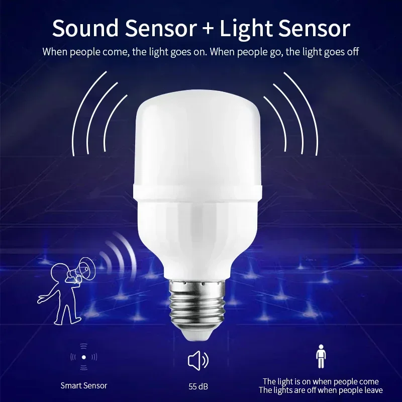 모션 사운드 센서 LED 전구, 홈 주방 침실 야간 조명, 통로 복도 복도 계단 조명, E27, 220V