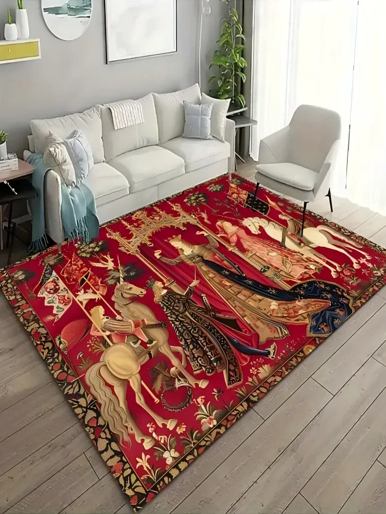 VIKAMA French Country-Style Carpet Home Decor, Medieval Vintage Style. Living Room And Bedroom Non-Slip And Dirt-Proof Floor Mat