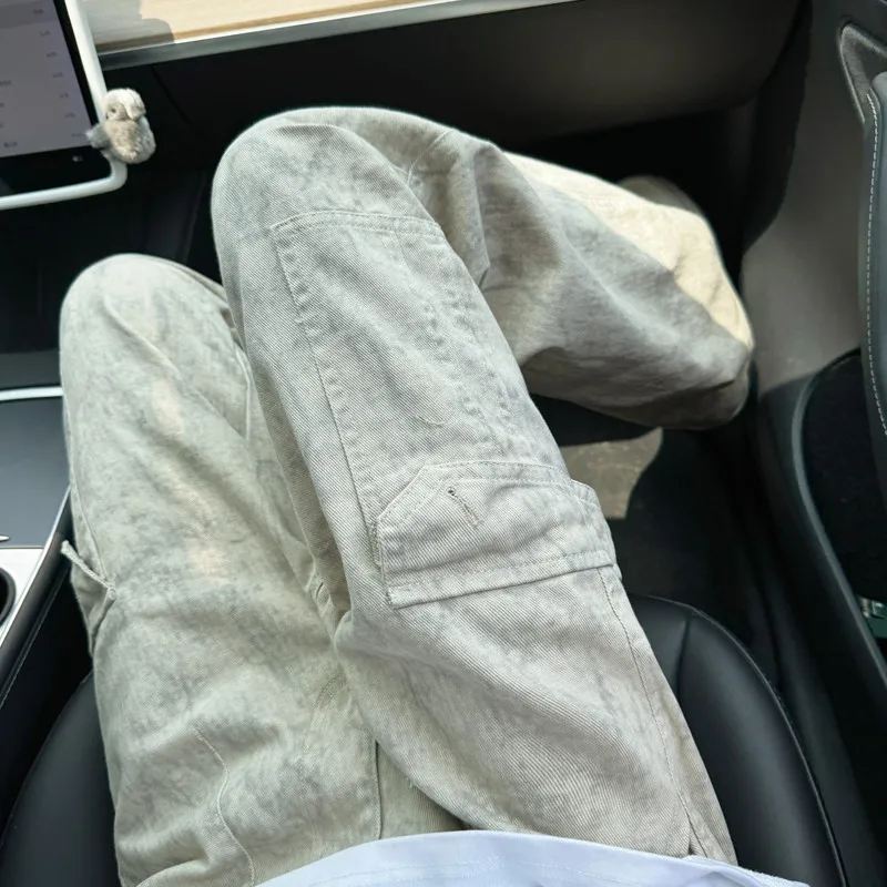 

American Retro Cargo Work Pants Men's Straight Loose Wide Leg Pants k Patterned Utili Trousers Casual Faion Brand