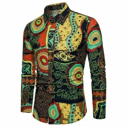 Long Sleeve Hawaiian Shirts Men Fashion Shirt Floral Blouses Cuba Beach Blouse Men's Clothing Turn Over Collar Camisas Hombre