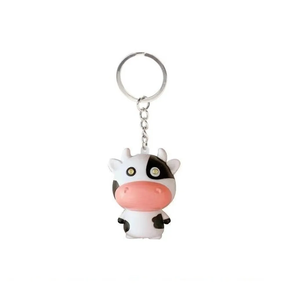 Cartoon Cow Sound Light Fidget Keychain Hanging Mini Light Up Cow Key Ring Glow Sound Feature Fidget Press Fidget Cow