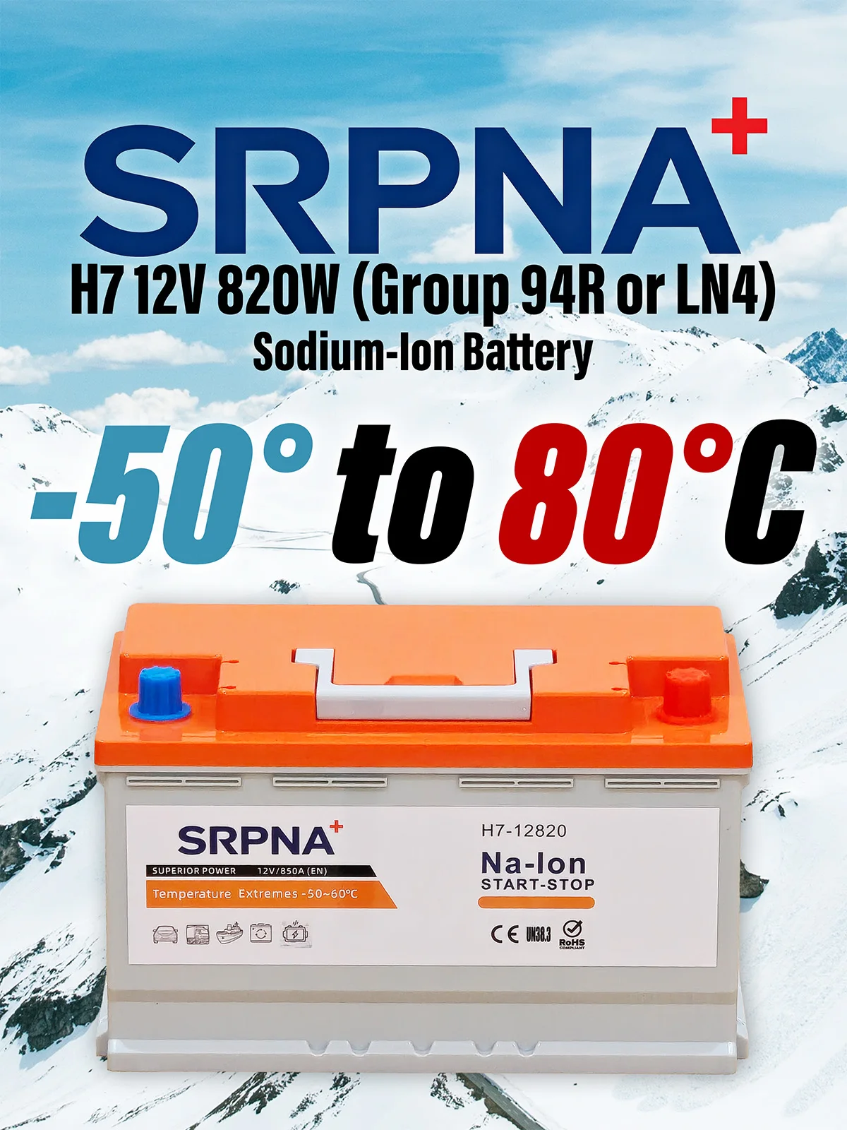 H7 (Group 94R & LN4) Sodium Ion Battery | 12V | 60Ah | 720Wh | 850A | 820W | Stable Operation from -50 to 80°C, Safe, No Fire