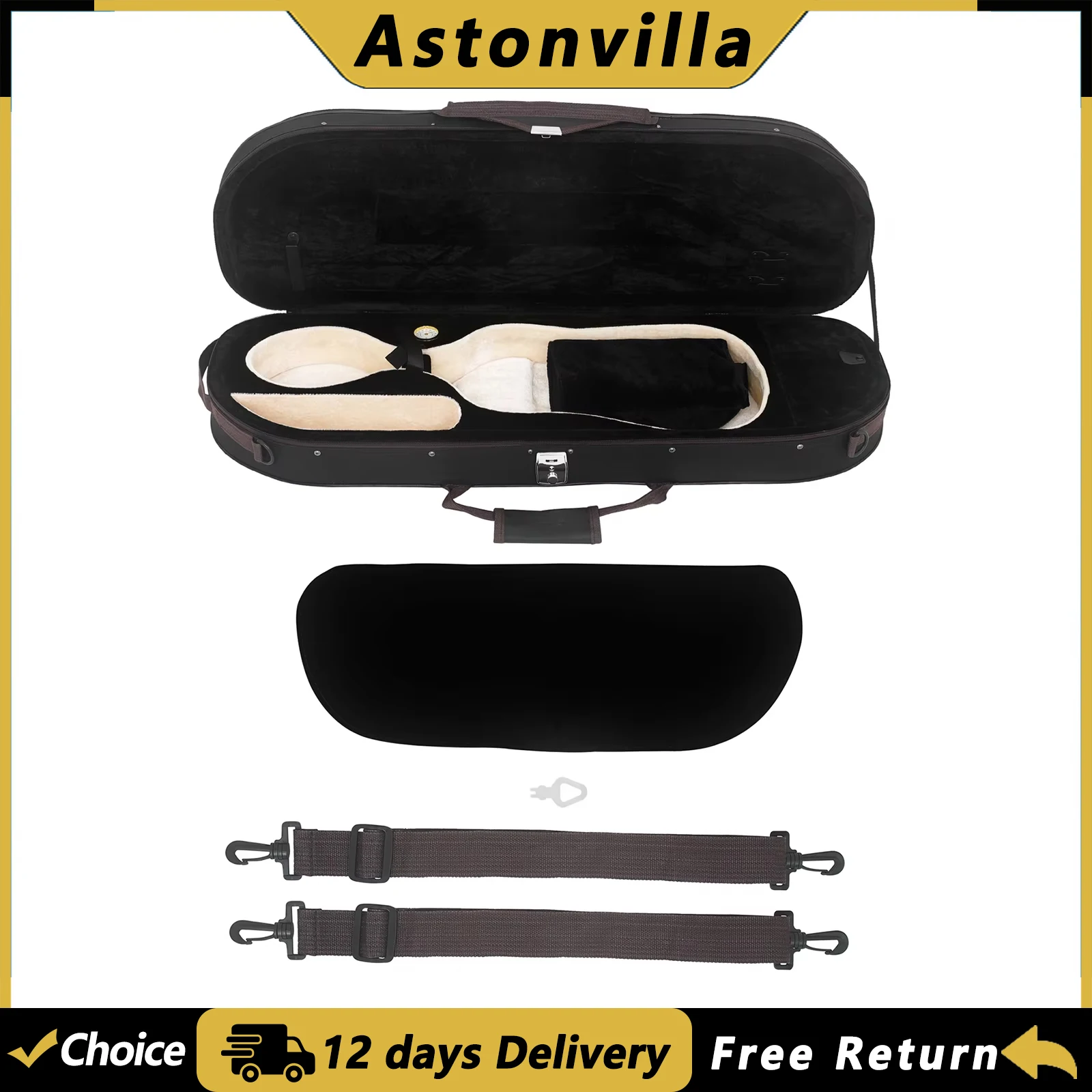 AstonVilla 4/4 Violin Case Lightweight Oxford Violin Box Bag Violin Backpack Built in Hygrometer Stringed Instrument Accessories