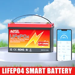 12V 100Ah Lifepo4 Battery Bluetooth BMS Rechargeable Batteries Deep Cycle Lithium Iron Phosphate Grade A Cells for RV Solar