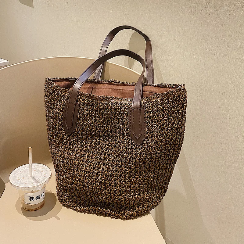 Summer Beach Bags, Women Handmade Rattan Woven Shoulder Bags, Large Capacity  Bohemian Straw Bag, Casual Travel Handbag