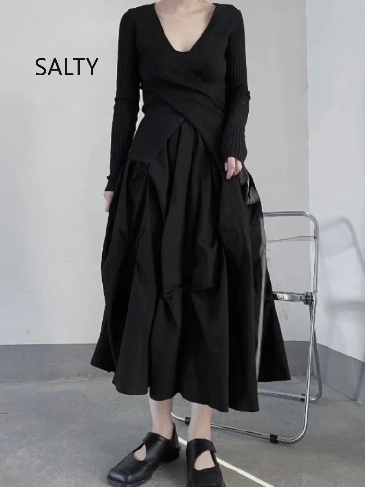 Solid Heavy Ruched A-line Skirt for Women's Y2k 2026 Spring New High Waist Mid-length Loose Skirts Woman