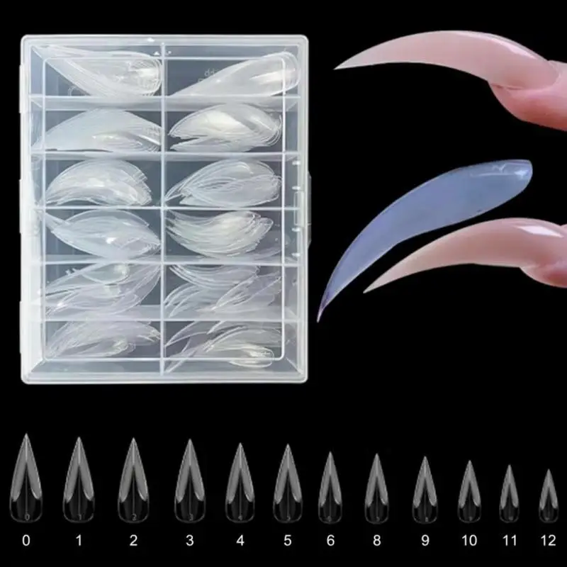140pcs Extra Cat Claw Press on Nails Full Cover Sharp Stiletto False Nail Tips Clear Dragon Claw Acrylic Nails with Box