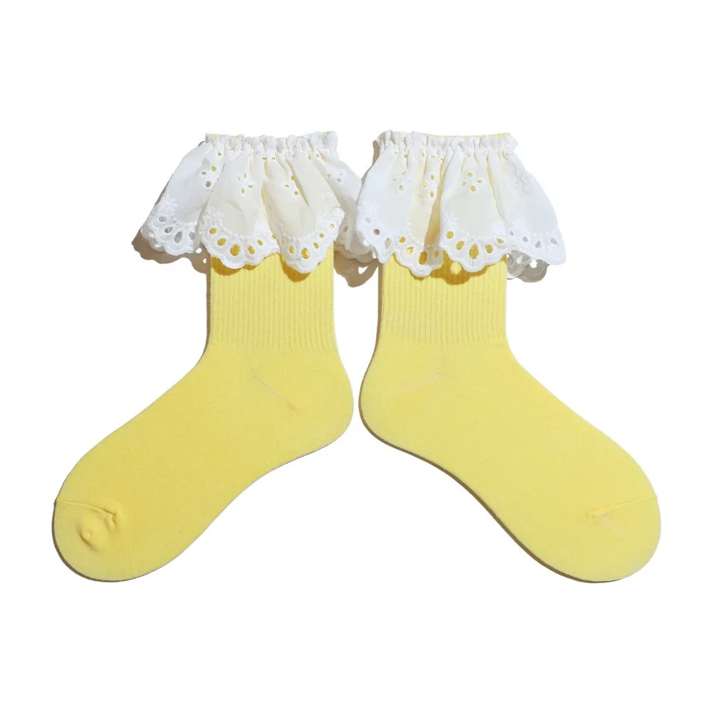 

Trendy Breathable Ruffled Short Socks Spring Summer Solid Color Sweet Stockings Y2K Mid-tube Socks