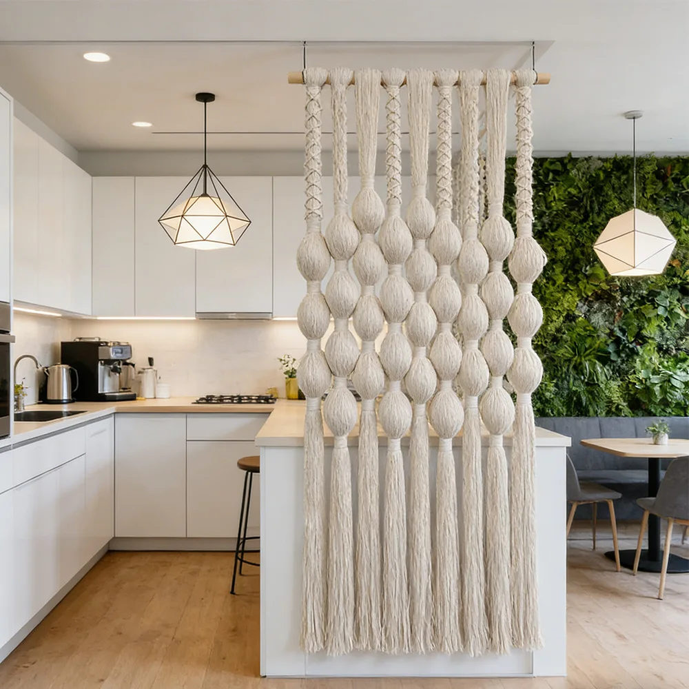 Scandinavian Minimalist Woven Decor Ivory Braided Ball Macrame Wall Hanging for Cozy Bedrooms
