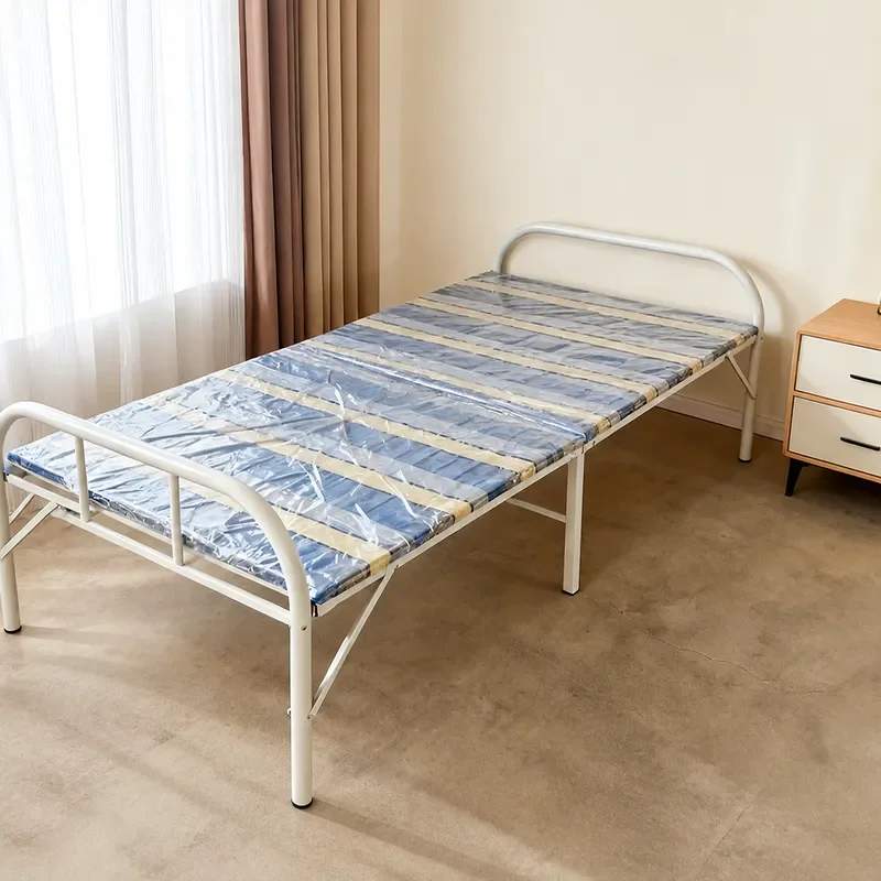 Foldable Iron Frame Bed Portable Two Fold Nap Bed for Office Hospital Escort Single Bed