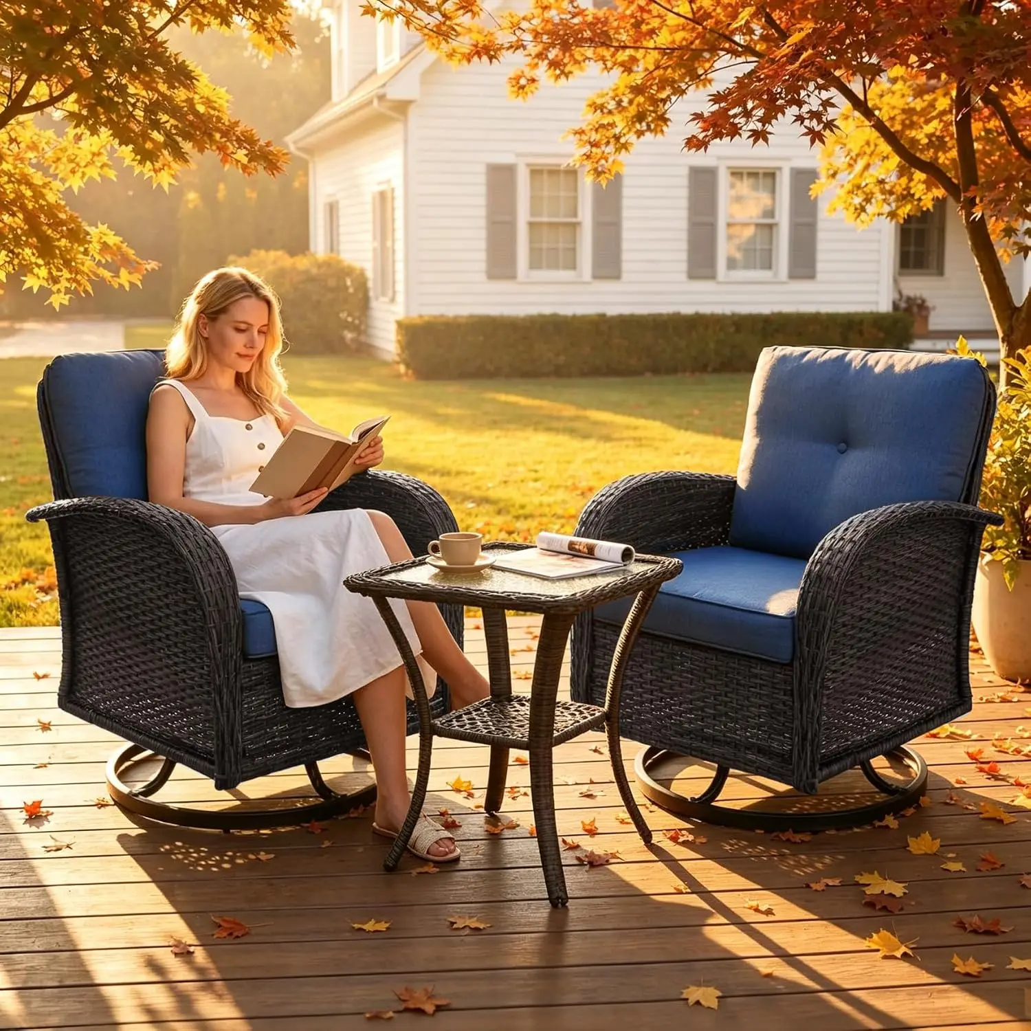 3-Piece Outdoor Swivel Rocker Patio Furniture Set with Side Table, Customized