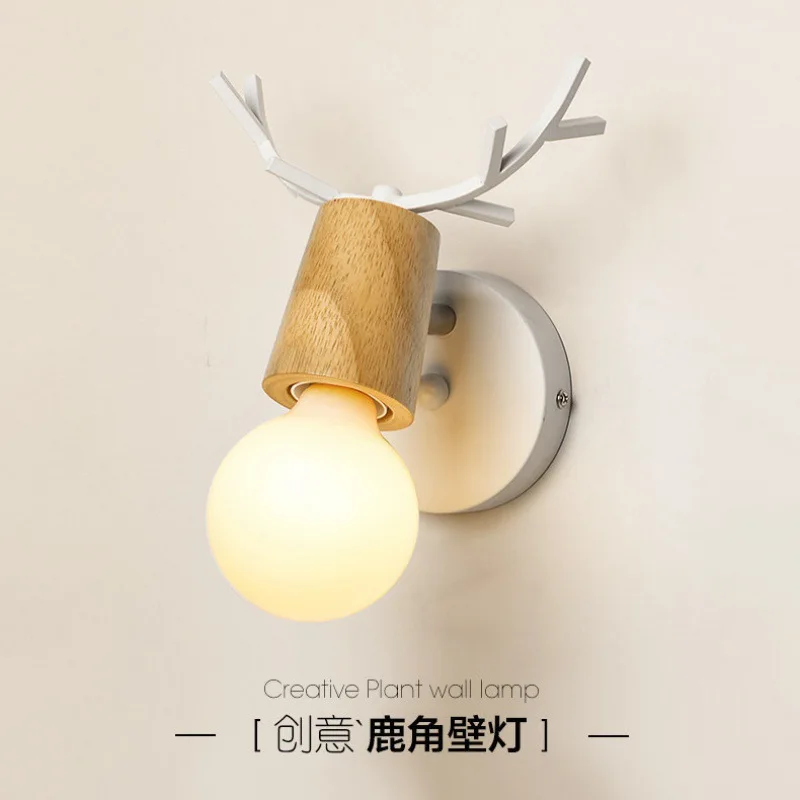 

Antique antlers log wall lamp Modern simple personality wrought iron LED restaurant bar corridor aisle wall lamp