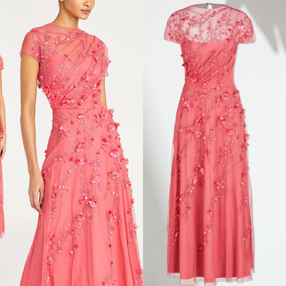 

Customized Luxury Boat Neck Tulle Evening Dress Classic Flowers Homecoming Dresses Temperament Beading Bespoke Occasion Gowns