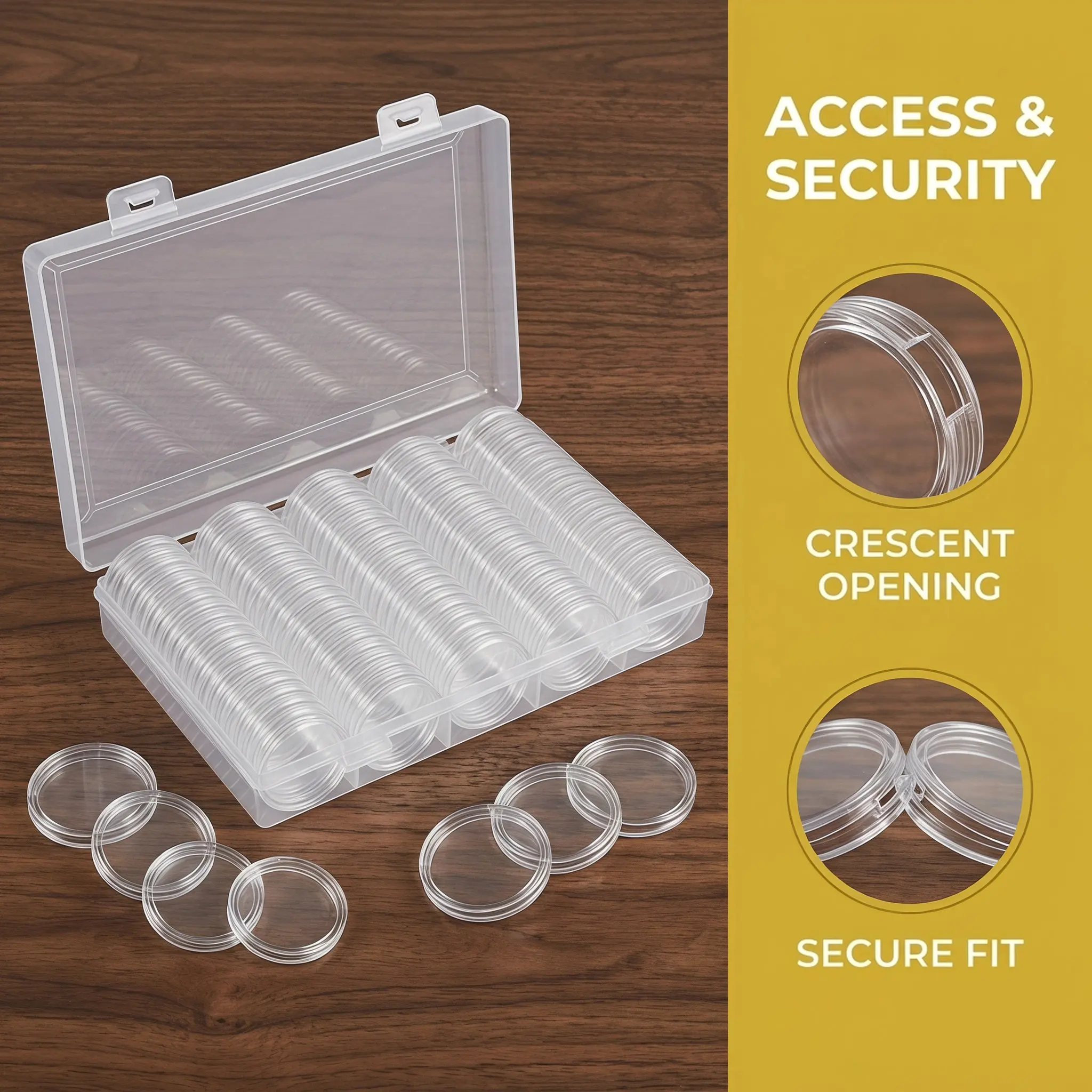 1Set Coin Capsule Set 27Mm Diameter Thickened Plastic Organizer Case for Collectors Easy Access Crescent Opening Display Box