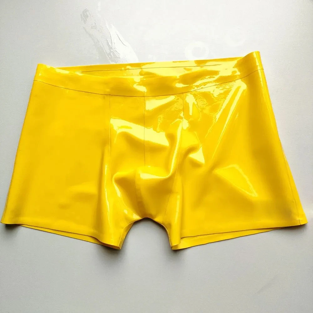 Mens Sexy Bright Pure Natural Latex Low-waist Pouch Shorts Waterproof Smooth Tight Elastic Underpants Erotic Boxer Underwear