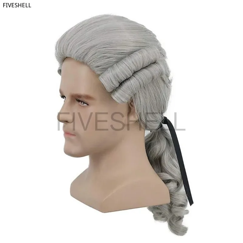 Lawyer Judge Baroque Cosplay Curly Wig Grey White Black Men Costume Wigs Deluxe Historical Long Synthetic Wig For Halloween