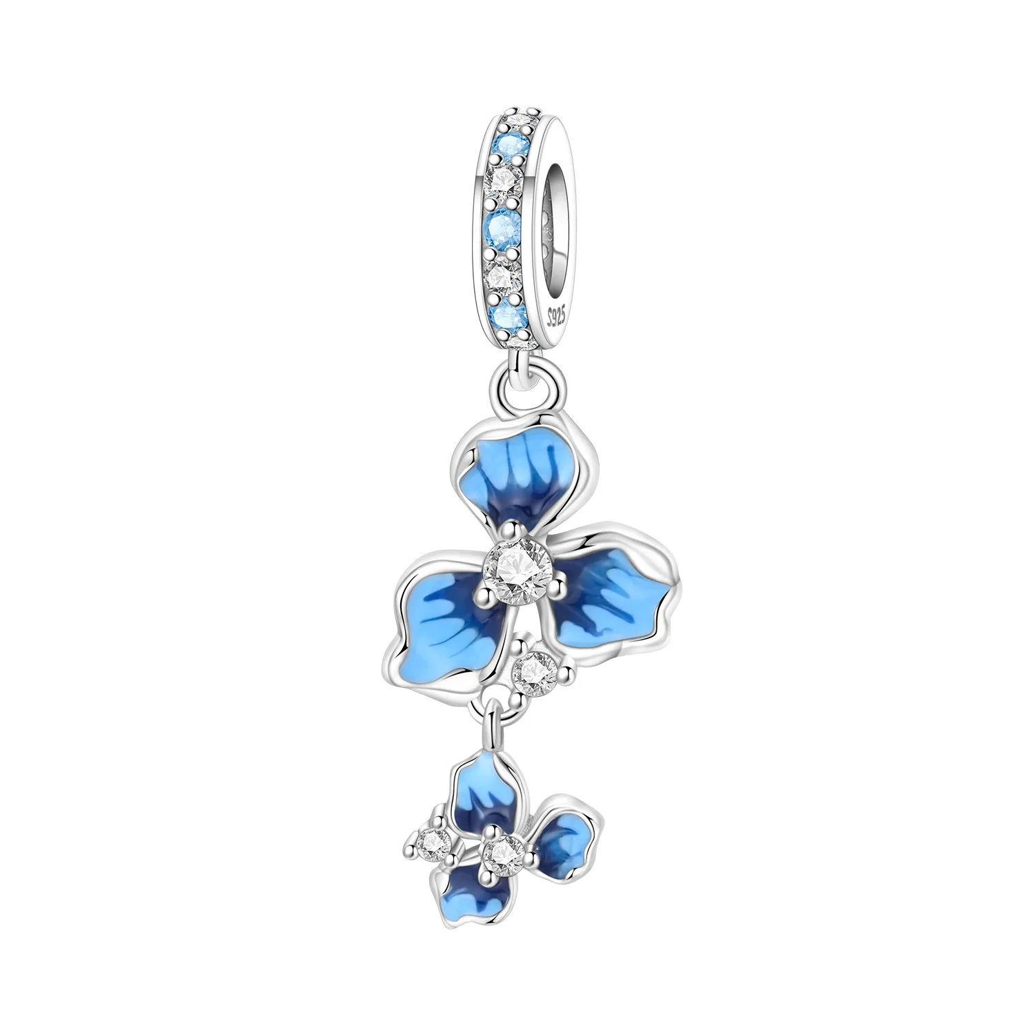 925 Sterling Silver Flowers Plant Elements Blooming Iris Pendant Charms