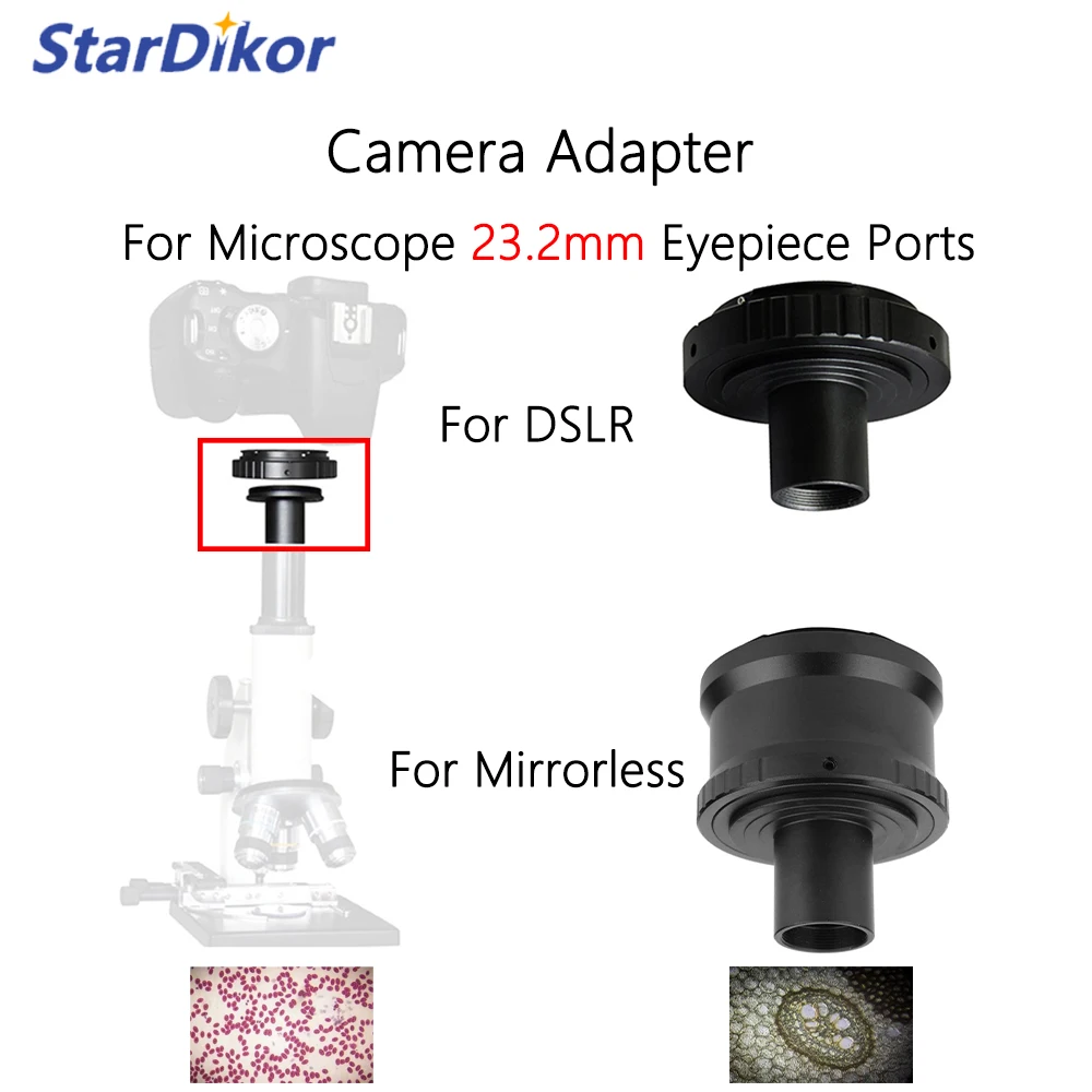 StarDikor 23.2mm T-Adapter Mount For Canon Nikon Sony Pentax Fuji M4/3 Olympus Camera Adapter Microscope Eyepiece Ports Metal