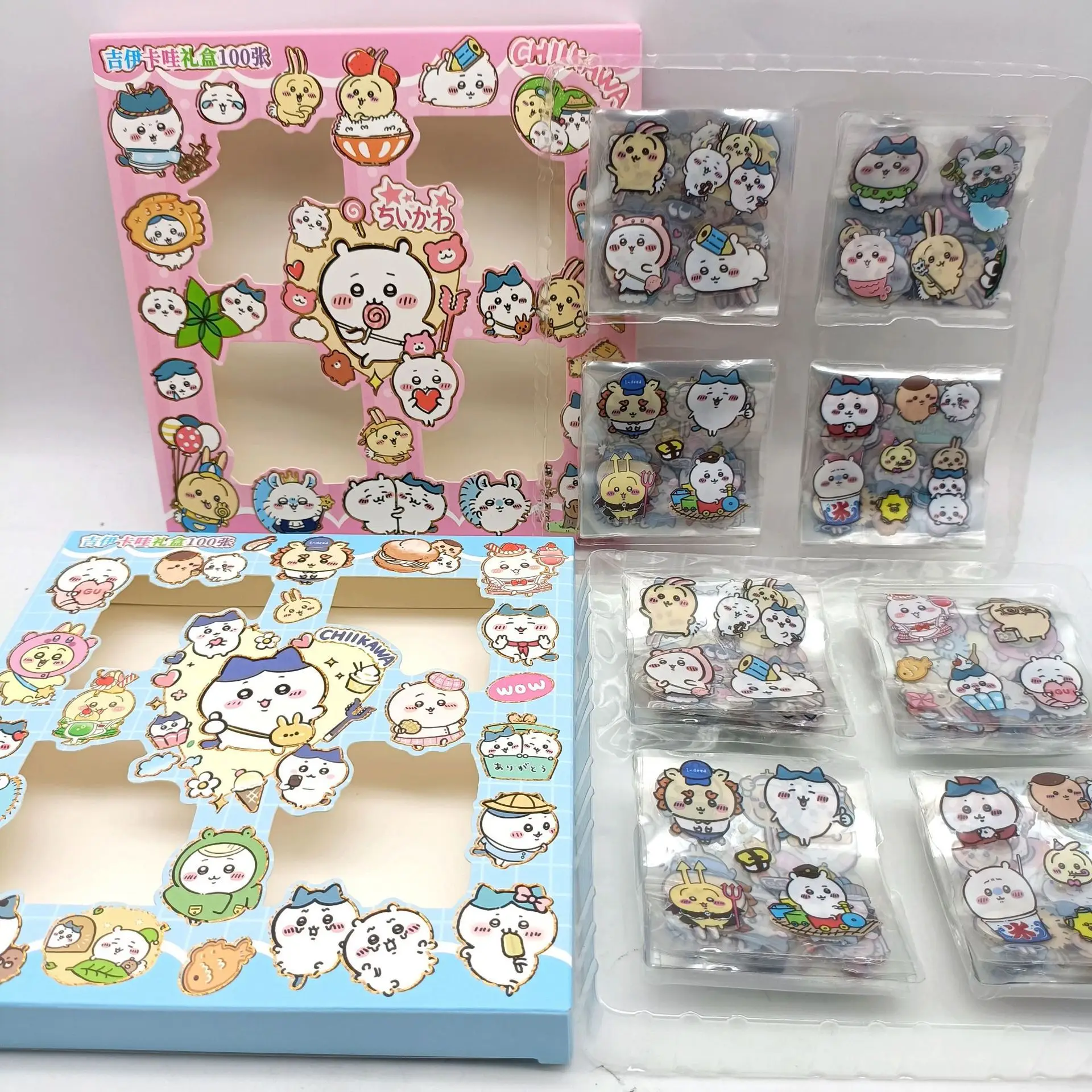 100 Uds Chiikawa Kawa pegatinas de juguete de Anime lindo aplique transparente monopatín de ordenador accesorios de decoración DIY regalos de navidad