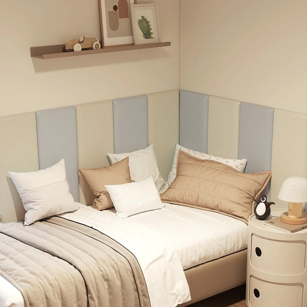 2-8 PCS 3D Wall Sticker Soft Bag Self Adhesive Leather Kids Anti-collision Wall Fence Room Headboard Anti Collision Wall Panels