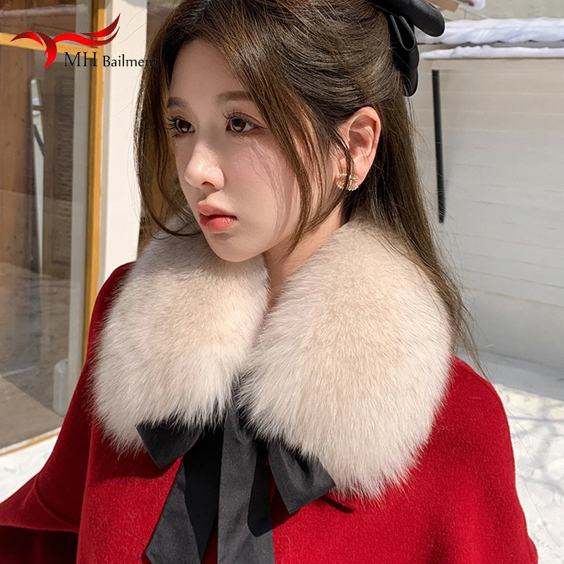 Fox Fur Collar Winter Real Fur Scarf Cuff Set Women Coat Short Red Scarves Natural Genuine Square Collar Short Muffler Fashion