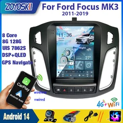 Radio Multimedia con GPS para coche, reproductor de vídeo con Android, Carplay, pantalla Tesla, 4G, WIFI, Mk 3 Salon 2012-2018, para Ford Focus MK3