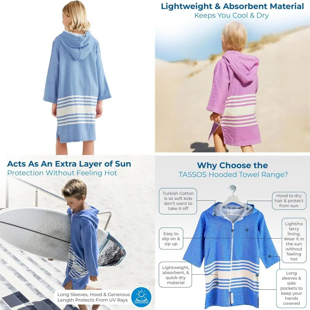 

Детские полотенца с капюшоном - Мягкое турецкое хлопковое пончо на молнии с карманами - Легкое носимое полотенце, уютное пляжное покрывало для отдыха