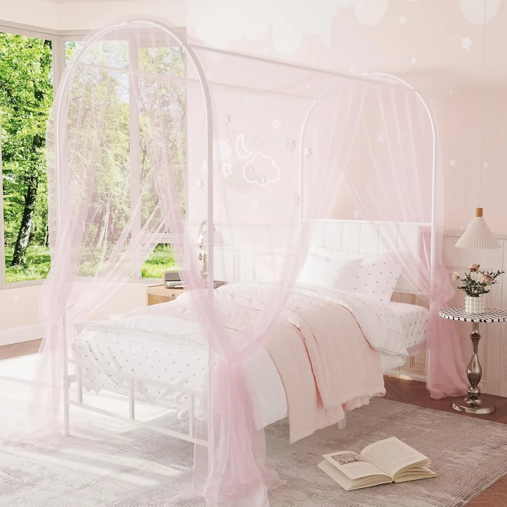 إطار سرير بمظلة مزدوجة من IDEALHOUSE مع لوح رأسي منجد، وإطار سرير بمنصة معدنية مع دعامة شرائح قوية وسروال سفلي #4