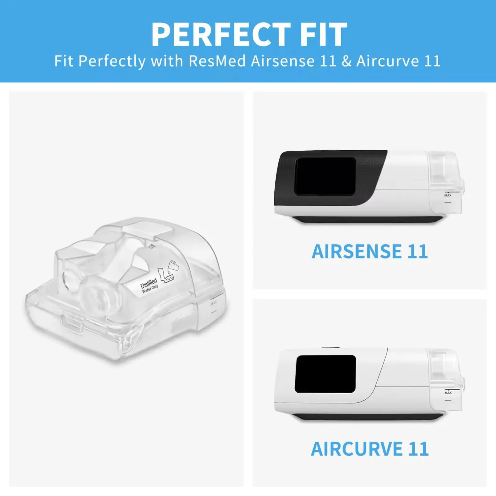 Eplacement Water Chamber for Airsense 11& AirCurve 11 with 20Pcs Filters, Perfect Fit and Seal Replacement Water Tank Compatible