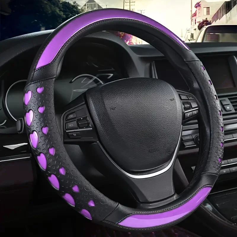 Sweet Heart Design Steering Wheel Wrap - Durable PU Leather, Anti-Slip Inner Circle, Fits Most Vehicles