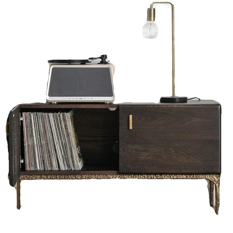 All solid wood TV cabinet coffee table combination retro style smoked oak all solid wood furniture