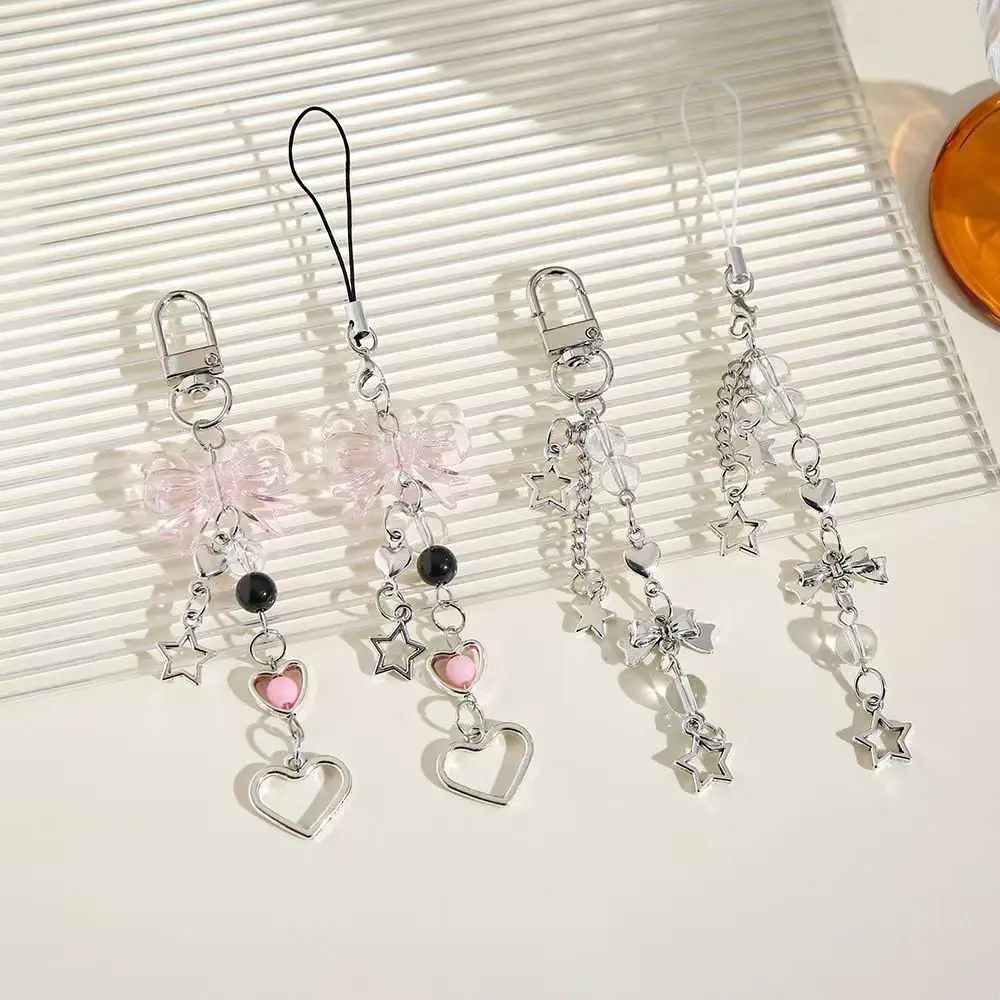 حساسة القوس ستار القلب المفاتيح للهاتف الإبداعية الحبل مفتاح سلسلة حقيبة سلسلة بدلاية هاتف Y2K Kpop مجوهرات الفتيات هدية