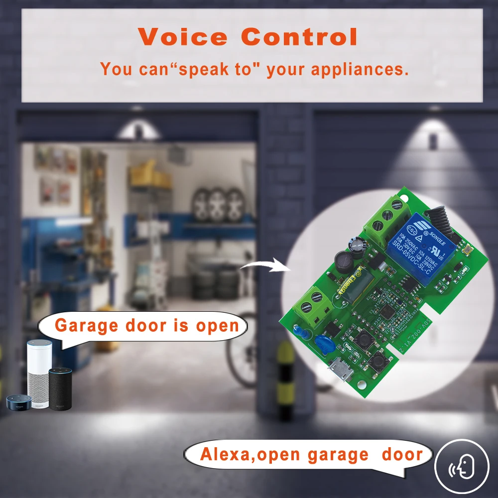 Imagem -04 - Abridor de Porta de Garagem Wi-fi Inteligente Controlador Aberto de Portão Interruptor de Controle Remoto Módulo de Relé Controle de Voz Alexa Google Home