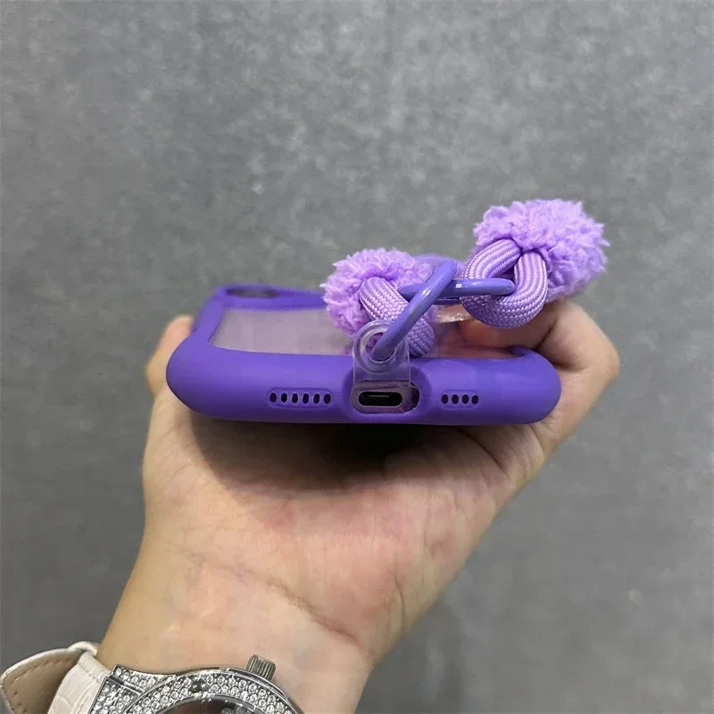 Cartoon 3D Cat Ear Lanyard Case For iPhone 17 Pro Max 12 13 14 15 16 Pro Max Plus 13 Mini 11 Wristband Clear Soft Border Cover
