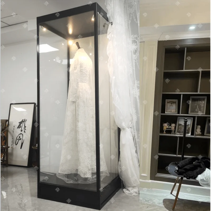 Modelo de roupas armário de exibição vestido de casamento janela de vidro roupas étnicas armário de exposição transparente estátua cabine de exposição