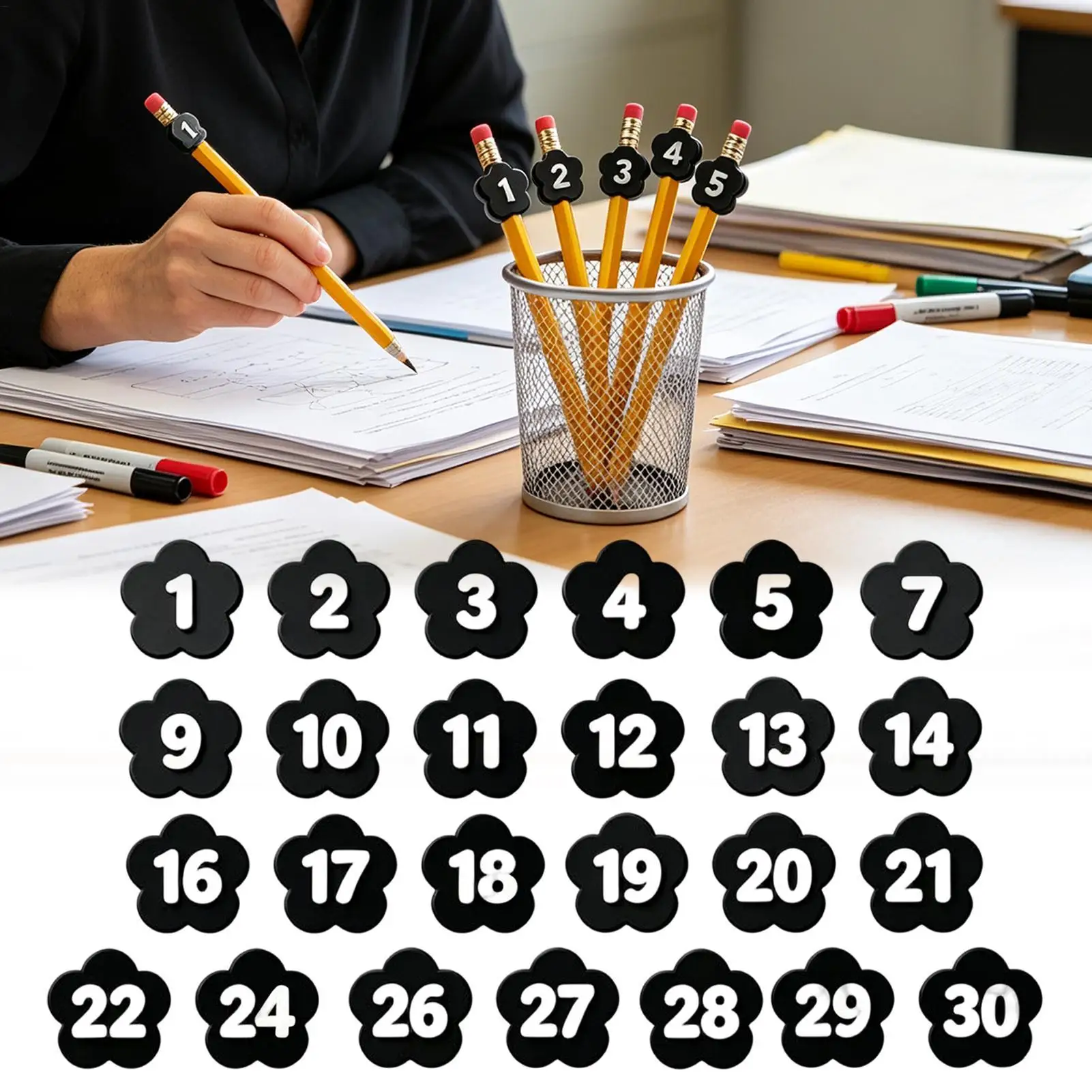 Pencil Toppers For Kids 1-30 Set Reusable Pen Marking Labels Classroom Pencil Labels For Teachers Students Home School