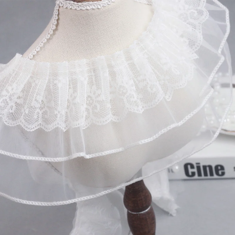 White Three Layer Pleated Organza Embroidered Lace Fabric DIY Kids Puffs Leader Mouth Ruffle Skirt Curtain Sewing Accessories