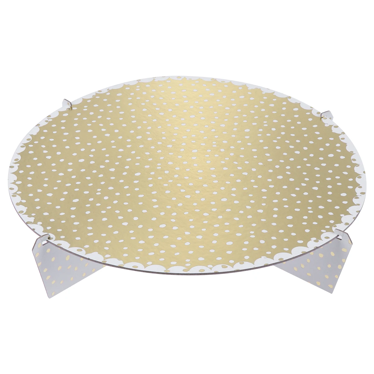 

Gold-stitched Dot Cake Stand Single-Tier Paper Tray Golden Show Rack Disposable Foldable Round Display Kitchen Bar
