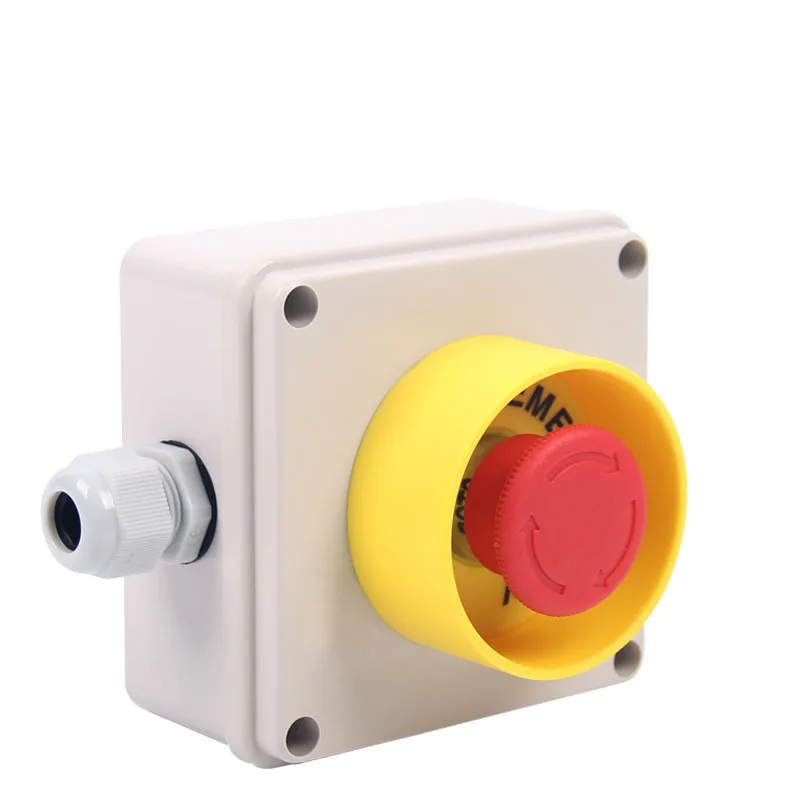One emergency stop button box next to the machine, emergency stop control complete set of junction boxes