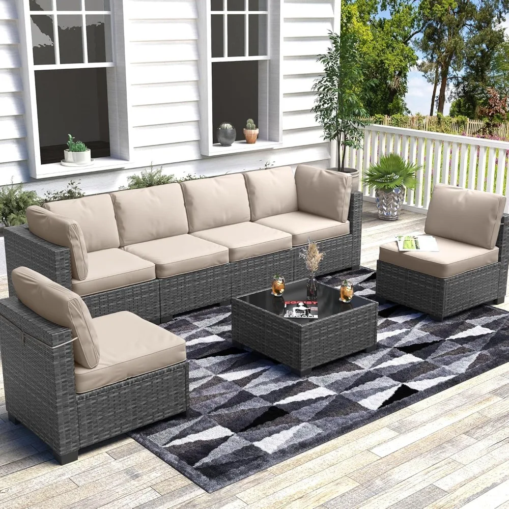 

5 Piece Outdoor Patio Furniture Set with Coffee Table, Rattan Deck Conversation Sofa Set, All-Weather Sectional Rattan Sofa with