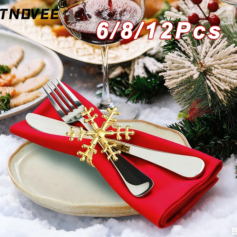 6/8/12Pcs Christmas Napkin Rings Gold Silver Snowflake Napkin Ring Holder for Xmas Wedding Party Holiday Dinner Table Decor