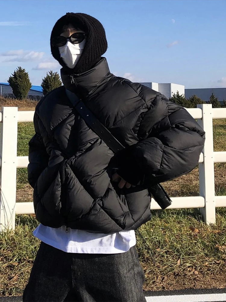 

ort Diamond Pattern Cotton Jaet Men's Winter Thiened American Pilot Sle High Street Oversize Outerwear Casual Coat