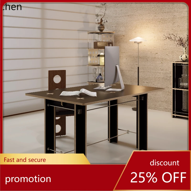 ZMLMedieval Extreme Simple Wind Solid Wood Ocean Panel Metal Advanced Office Desk Computer Desk