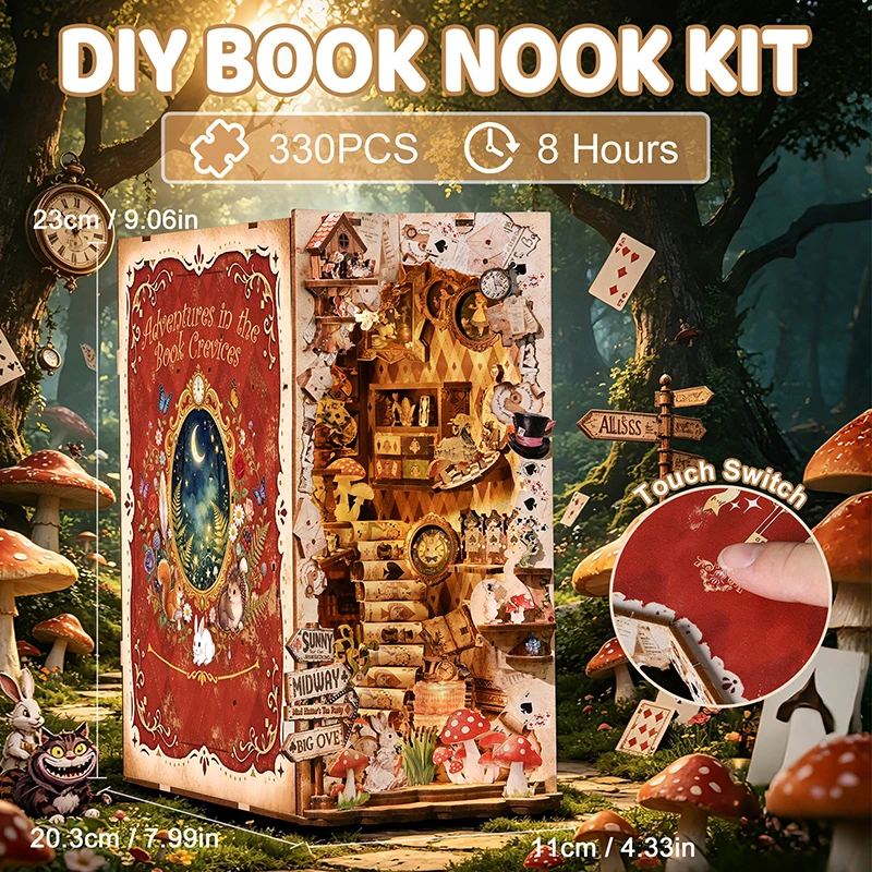 Adventure In Book‑Gap DIY 3D Bookend Miniature House Kit, Wooden Hand‑assembled Micro‑Scene Model, Creative Handmade Gift