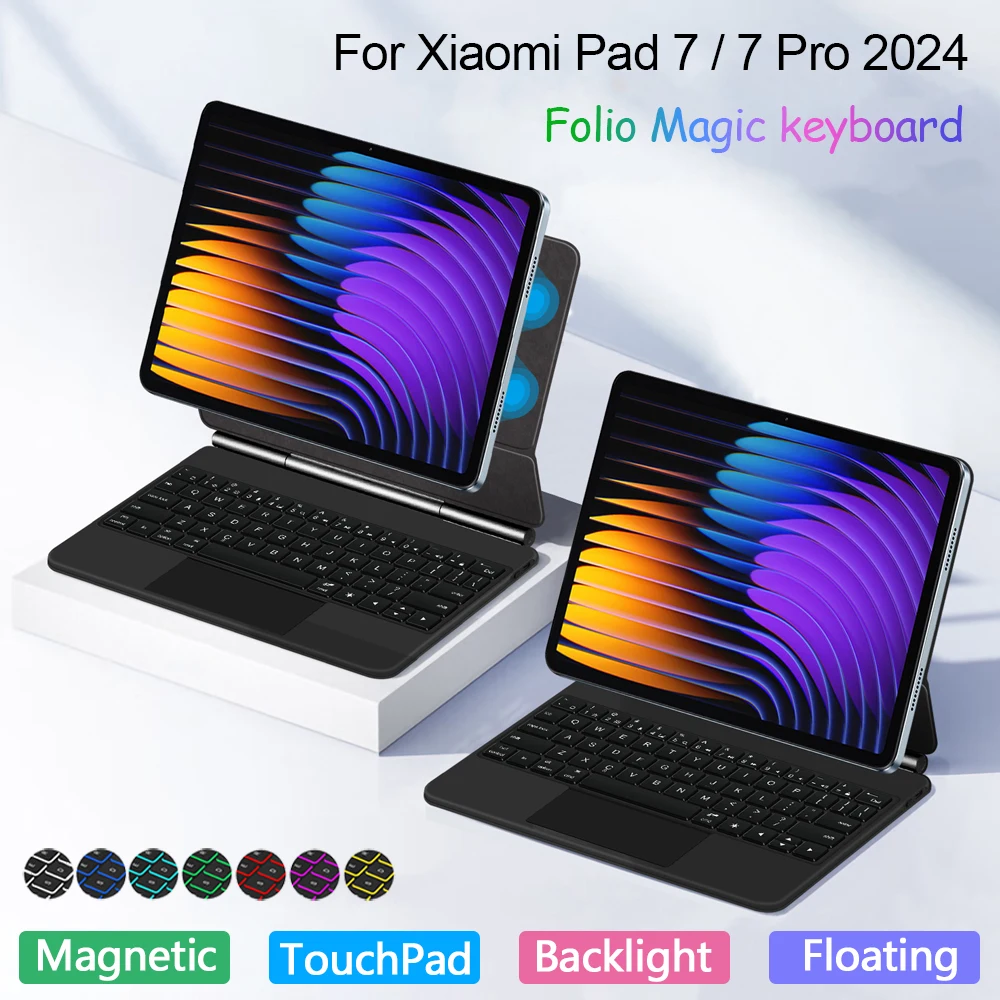 Волшебная клавиатура Folio для Xiaomi Pad 7 2024 Mi Pad 7 mipad7 Pro 11,2 дюйма, чехол португальский, испанский, французский, корейский, арабский, умная клавиатура