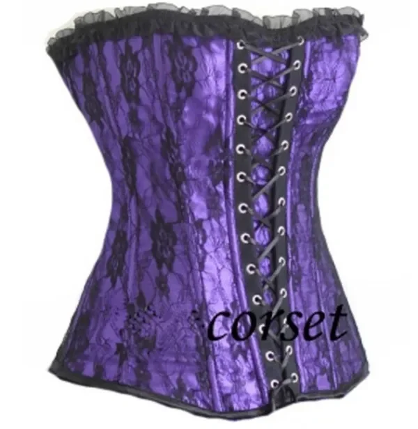 Women Sexy Burlesque Overbust Corset Bustier Floral Lace Basque Corselet