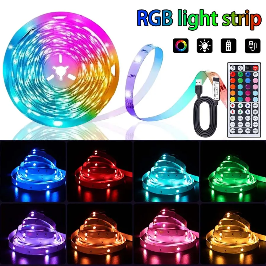 

Светодиодная лента RGB, пульт дистанционного управления с 44 клавишами, питание от USB, подходит для игр, спален, кухонь, телевизоров, поделок и праздничного освещения.