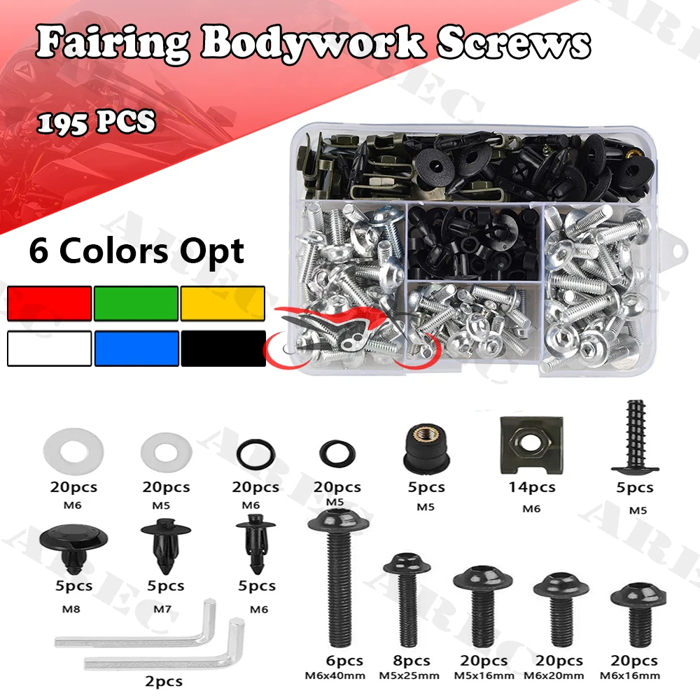 195Pcs Motorcycle Accessories Aluminum Fairing Bolt Screws Kit Nut Clips For Yamaha YZFR1 YZFR3 YZFR6 YZFR125 YZF R1 R3 R6 R125